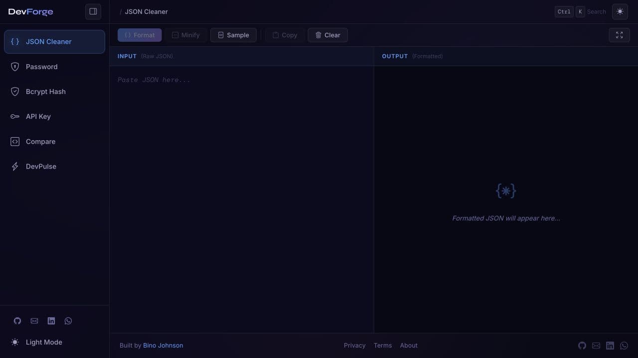 DevForge developer utilities interface