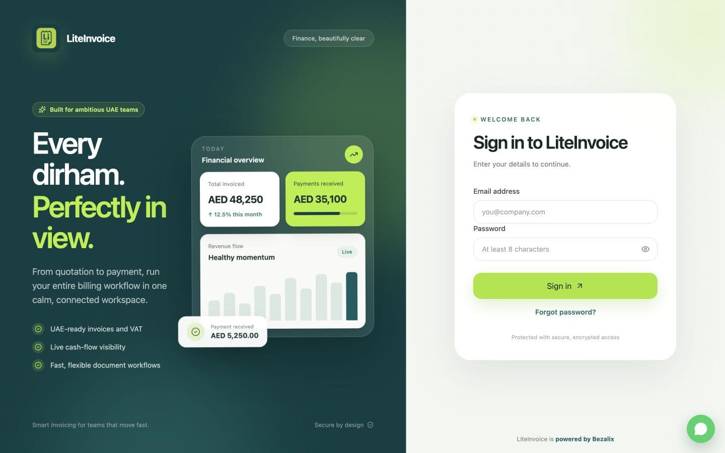 LiteInvoice SaaS login interface