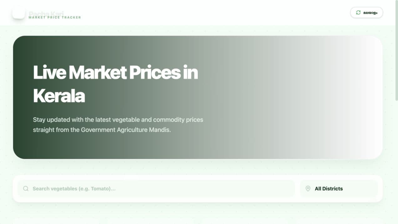 Pacha Kari Kerala live market prices website