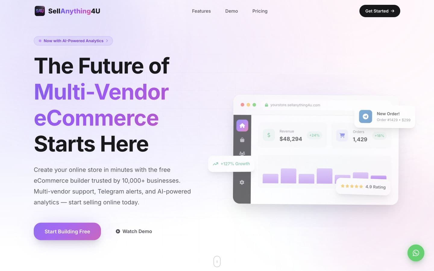 SellAnything4U multi-vendor e-commerce platform homepage